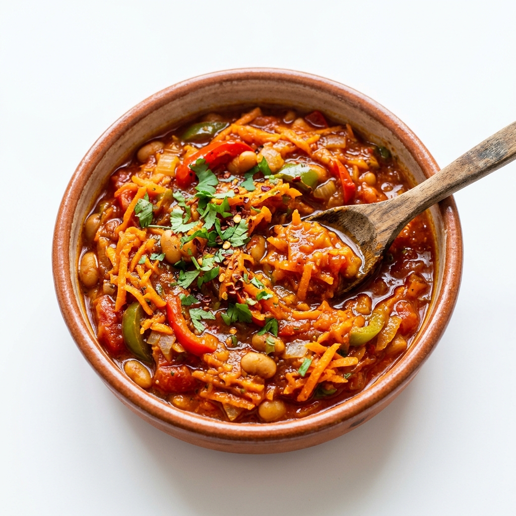Spicy South African vegetable Chakalaka with beans and peppers