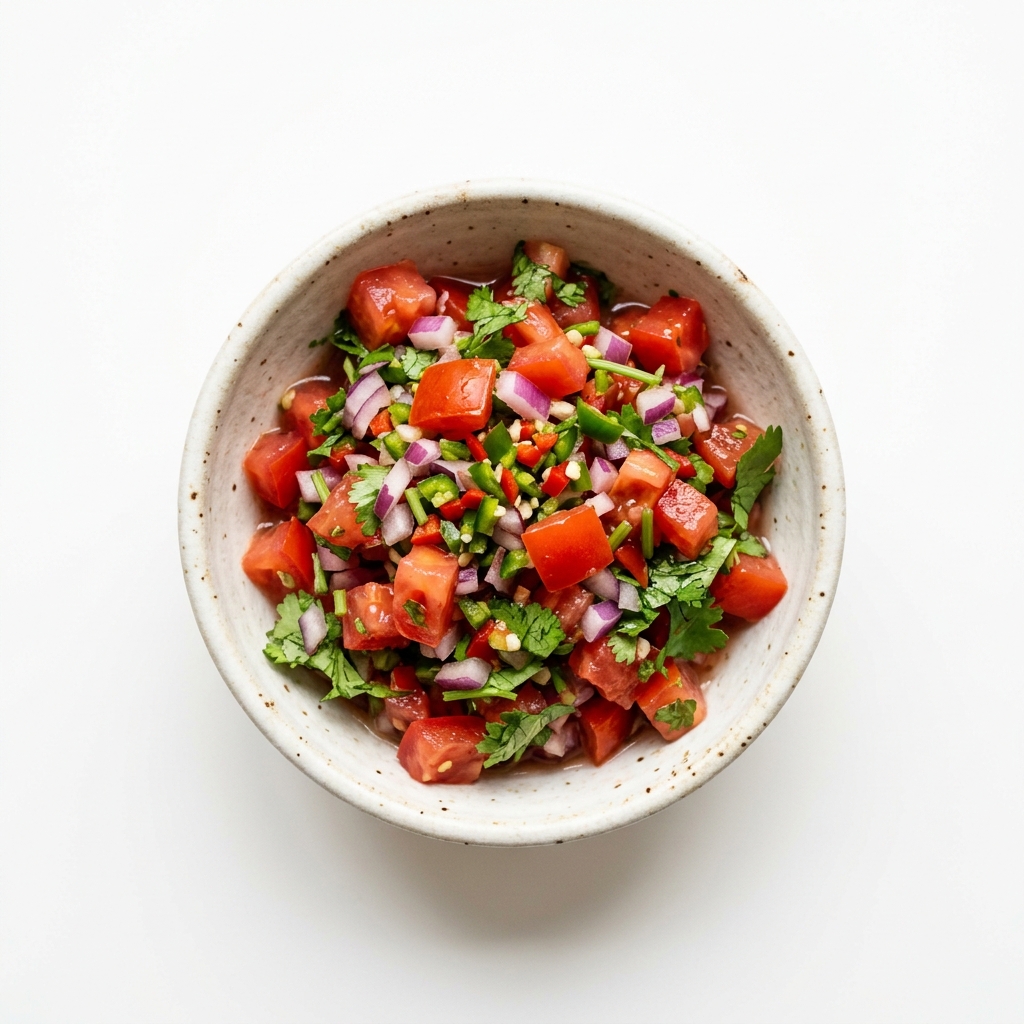 Freshly diced tomato and onion salsa relish